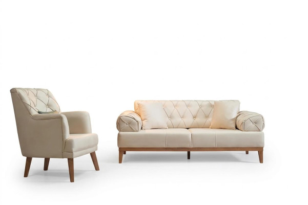 Sofaset set bank banken bank fauteuil driezitter 3+1 zits beige