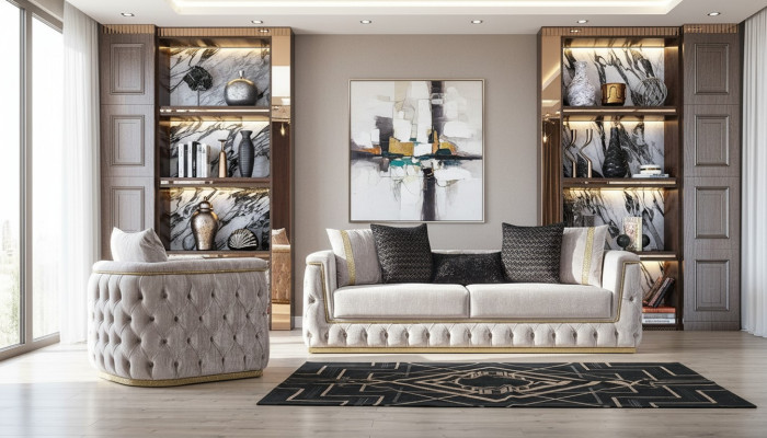 Luxe Chesterfield bankstel set 3+1 zitbank bekleding meubels fluweel goud