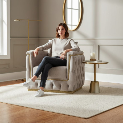 Fauteuil Zit Modern Design Woonkamer Bekleding Metaal met Textiel