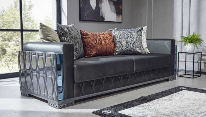 Bankstel 3-zits luxe meubels woonkamer driezitter grijs metaal met textiel