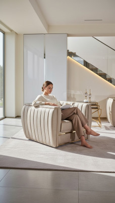 Fauteuil Design Woonkamer Bekleding Hout Modern Luxe Nieuw Kleur beige