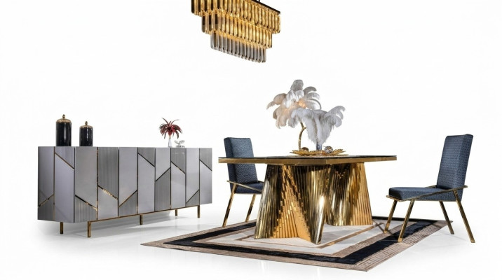 Eetkamer set stoelen eettafel dressoir tafels 6-delig roestvrij staal goud