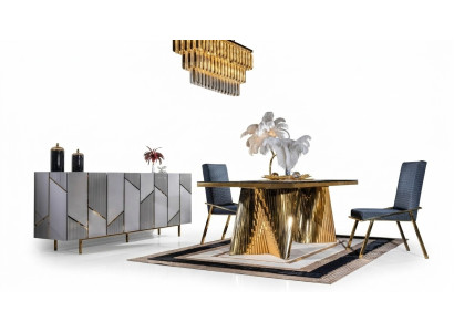 Eetkamer set stoelen eettafel dressoir tafels 6-delig roestvrij staal goud