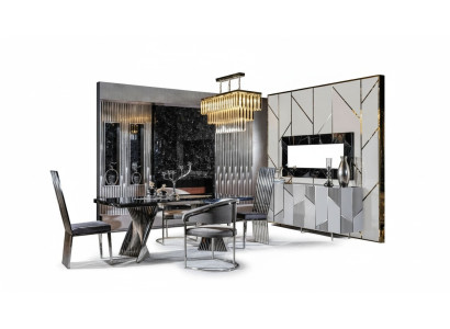 Eetkamer set Eettafel 4x stoelen en dressoir met spiegel Meubels Nieuw