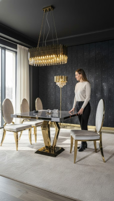 Eetkamerstoel wit Luxe metaal met textielstoelen Moderne stijl Fauteuil