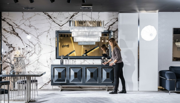 Dressoir Spiegel Woonkamer grijs Ladenkast Hout Metaal Stijl Modern Kast