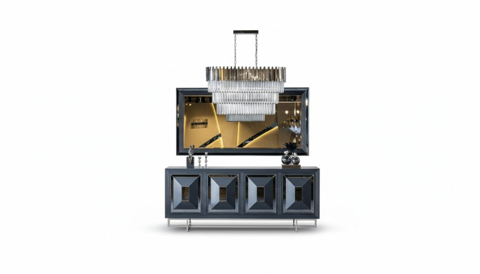 Dressoir Spiegel Woonkamer grijs Ladenkast Hout Metaal Stijl Modern Kast