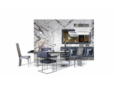 Eetkamer compleet Eettafel 4 stoelen Dressoir met spiegel Set 7-delig Eettafel Nieuw