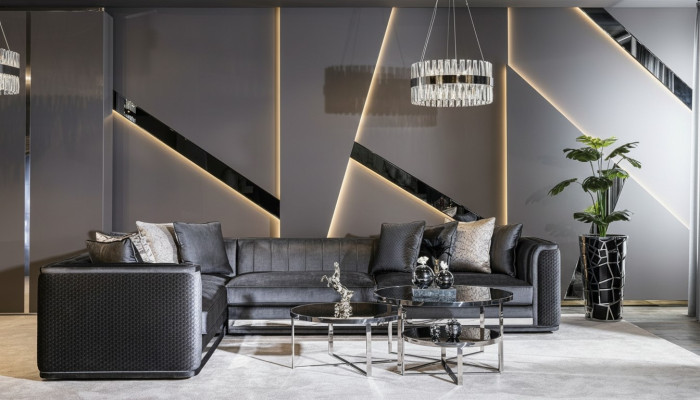 Hoekbank L-vorm Salontafel Bijzettafel 3-delig Set Beklede Woonlandschap