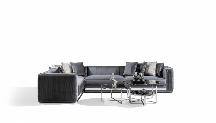 Hoekbank L-vorm Salontafel Bijzettafel 3-delig Set Beklede Woonlandschap