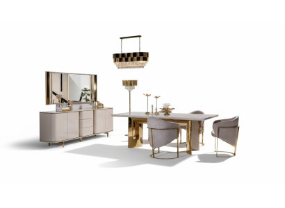 Eetkamer Compleet Tafel 4 Stoelen Dressoir Spiegel Set 7-delig Eettafel