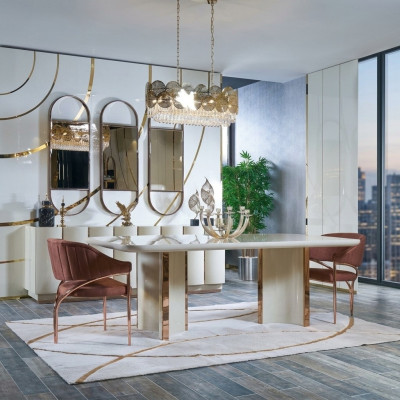 Luxe tafels Eetkamertafel Eetkamer Modern Goud Roestvrij staal Direct