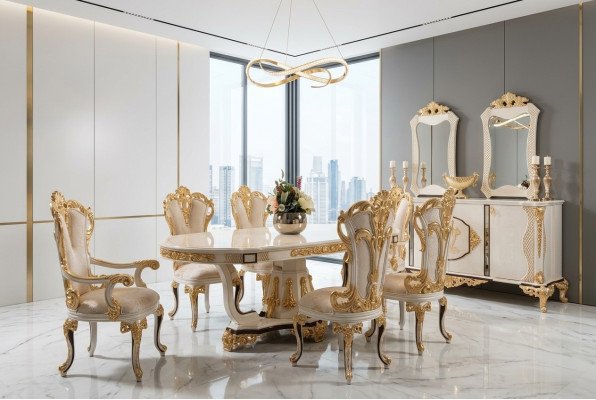 Luxe eetkamer eettafel stoel houten tafels tafel barok eetstoelen meubelgroep