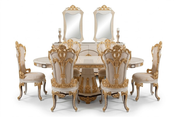 Luxe eetkamer eettafel stoel houten tafels tafel barok eetstoelen meubelgroep