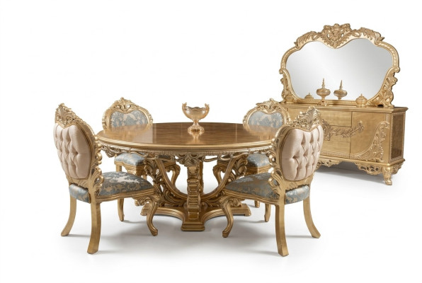 Luxe set eetkamer eettafel stoel dressoir spiegel stoelen tafel 7-delig.