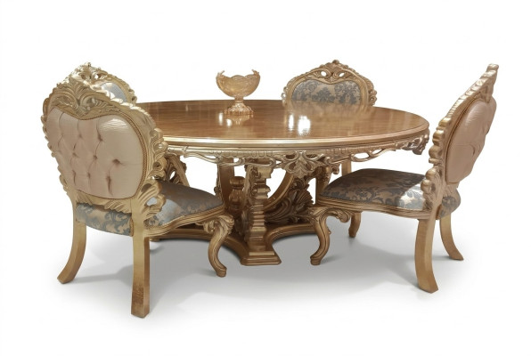 5-delige klassieke eetkamerset met ronde tafel en stoelen