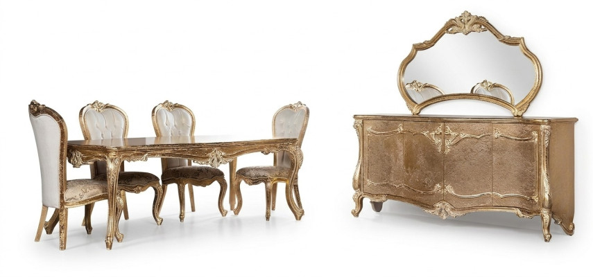 Eetkamer Eettafel Stoel Groep Garnituur Set Hout Tafel Dressoir Spiegel Set 7-delig