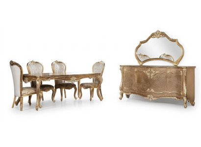 Eetkamer Eettafel Stoel Groep Garnituur Set Hout Tafel Dressoir Spiegel Set 7-delig