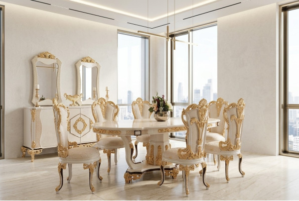 Elegante eetkamerset in goud voor veeleisende inrichtingen.