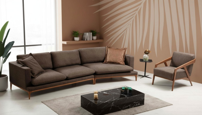 Hoekbank Bank Woonkamer Banken Stof Luxe Hoek L-Vorm Hout Stijl Modern Meubels Nieuw