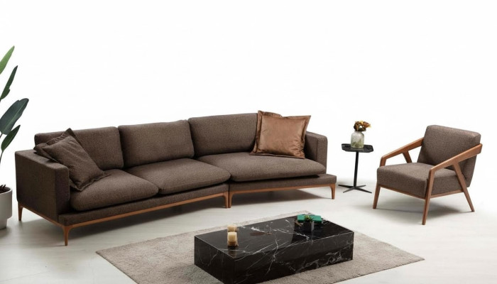 Hoekbank Bank Woonkamer Banken Stof Luxe Hoek L-Vorm Hout Stijl Modern Meubels Nieuw