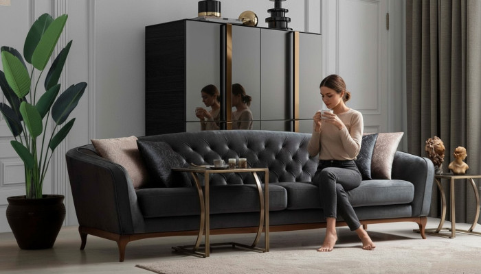 Vierpersoons bank Luxe 4-zits banken Gestoffeerde bank Stoffen bank Modern design Zitplaats