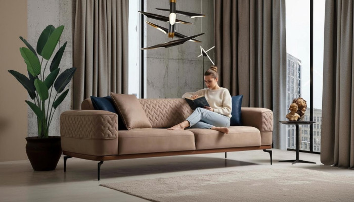 Luxe bankstel design driezits moderne bank taupe bank meubels gestoffeerde loft nieuw