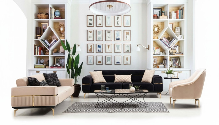 Sofa set Complete zitgroep Bank 3+3+1 zit Fauteuil Stof Bank Banken Nieuw