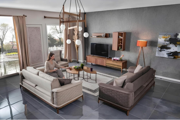 Garnituur bankstel Luxe 3+3+1 zitsbank Stof Fauteuil Banken Modern Bruin