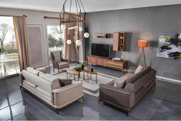 Garnituur bankstel Luxe 3+3+1 zitsbank Stof Fauteuil Banken Modern Bruin