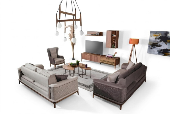 Garnituur bankstel Luxe 3+3+1 zitsbank Stof Fauteuil Banken Modern Bruin