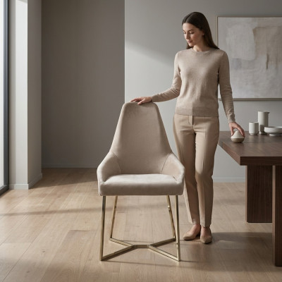 Luxe Beige Eetkamerstoel met Armleuning Stoel Stoelen Modern Design Meubels