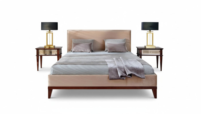 Modern bruin-beige slaapkamer Luxe bed Houten tweepersoonsbed Nieuw