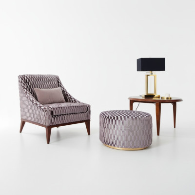 Set woonkamermeubilair fauteuil salontafel kruk modern zitplaats stof hout 3-delig set