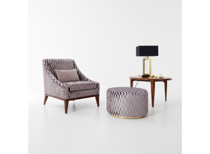 Set woonkamermeubilair fauteuil salontafel kruk modern zitplaats stof hout 3-delig set