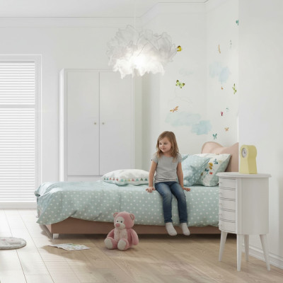 Kinderkamer Kinderbed Bed Nachtkastje Kledingkast Hout meubels Wit Set van 3 stuks