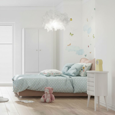 Kinderkamer Kinderbed Bed Nachtkastje Kledingkast Hout meubels Wit Set van 3 stuks