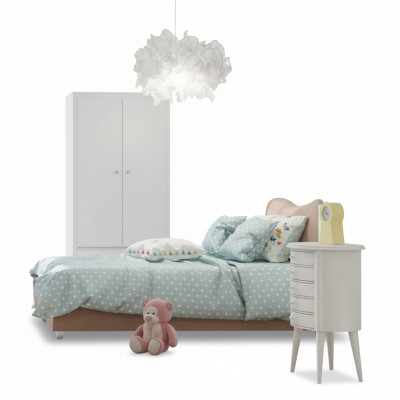 Kinderkamer Kinderbed Bed Nachtkastje Kledingkast Hout meubels Wit Set van 3 stuks