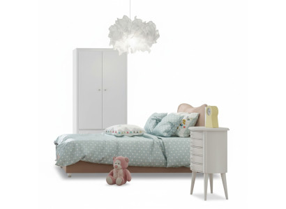 Kinderkamer Kinderbed Bed Nachtkastje Kledingkast Hout meubels Wit Set van 3 stuks