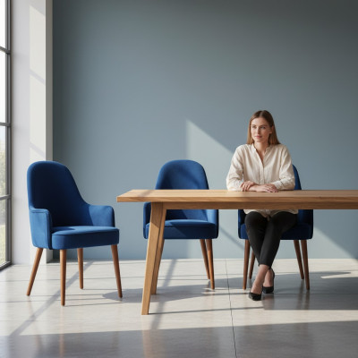 Eetkamerstoel Stoel Fauteuil Zitter 1 Zitmeubelstoel Stof Blauw Eetkamer Hout