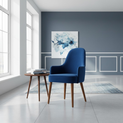 Eetkamerstoel Stoel Fauteuil Zitter 1 Zitmeubelstoel Stof Blauw Eetkamer Hout