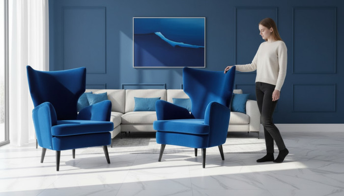 Fauteuil Armstoel Oorfauteuil 1-zits zit Stof Luxe Woonkamer Modern Blauw