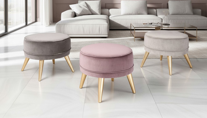 Poef Poef Ottomaan Poef Modern Luxe Stof Ontwerp Woonkamer Roze Ronde