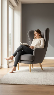 Ohrensessel Fauteuil Fauteuil 1 Zitplaats Zitting Stof Luxe Woonkamer Modern Grijs Nieuw