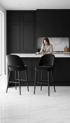 Barkruk Kruk Barkruk Stoel Modern Polyester Zwart Stof Hout Ontwerp Nieuw