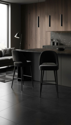 Barkruk Kruk Barkruk Stoel Modern Polyester Zwart Stof Hout Ontwerp Nieuw