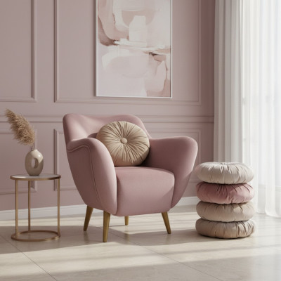 Fauteuil Stoel Oorfauteuil 1-Zits Zitting Stof Luxe Woonkamer Modern Roze