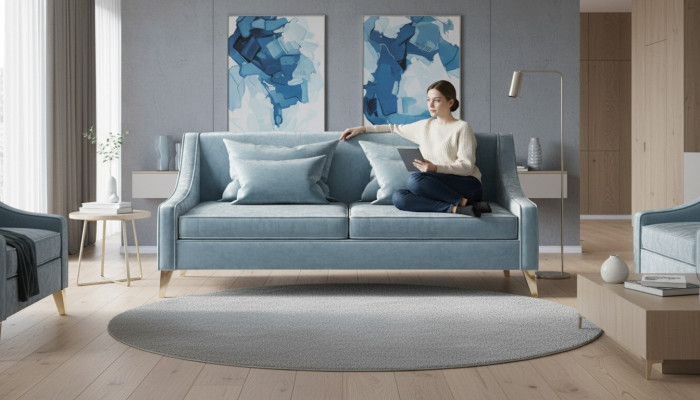 Samt Driezitsbank 3-zits banken Stof Woonkamer Polyester Modern Luxe Blauw
