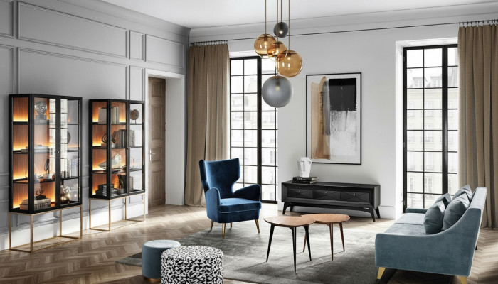 Garnituur woonkamer bank fauteuil vitrine poef tv salontafel set groep 9-delig