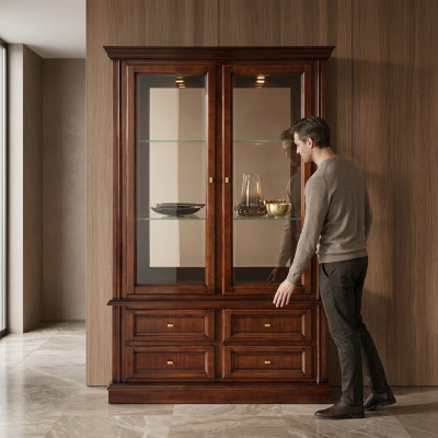 Vitrinekasten Meubels Klassieke Stijl Vitrines Woonkamer Dressoir Glas Hout